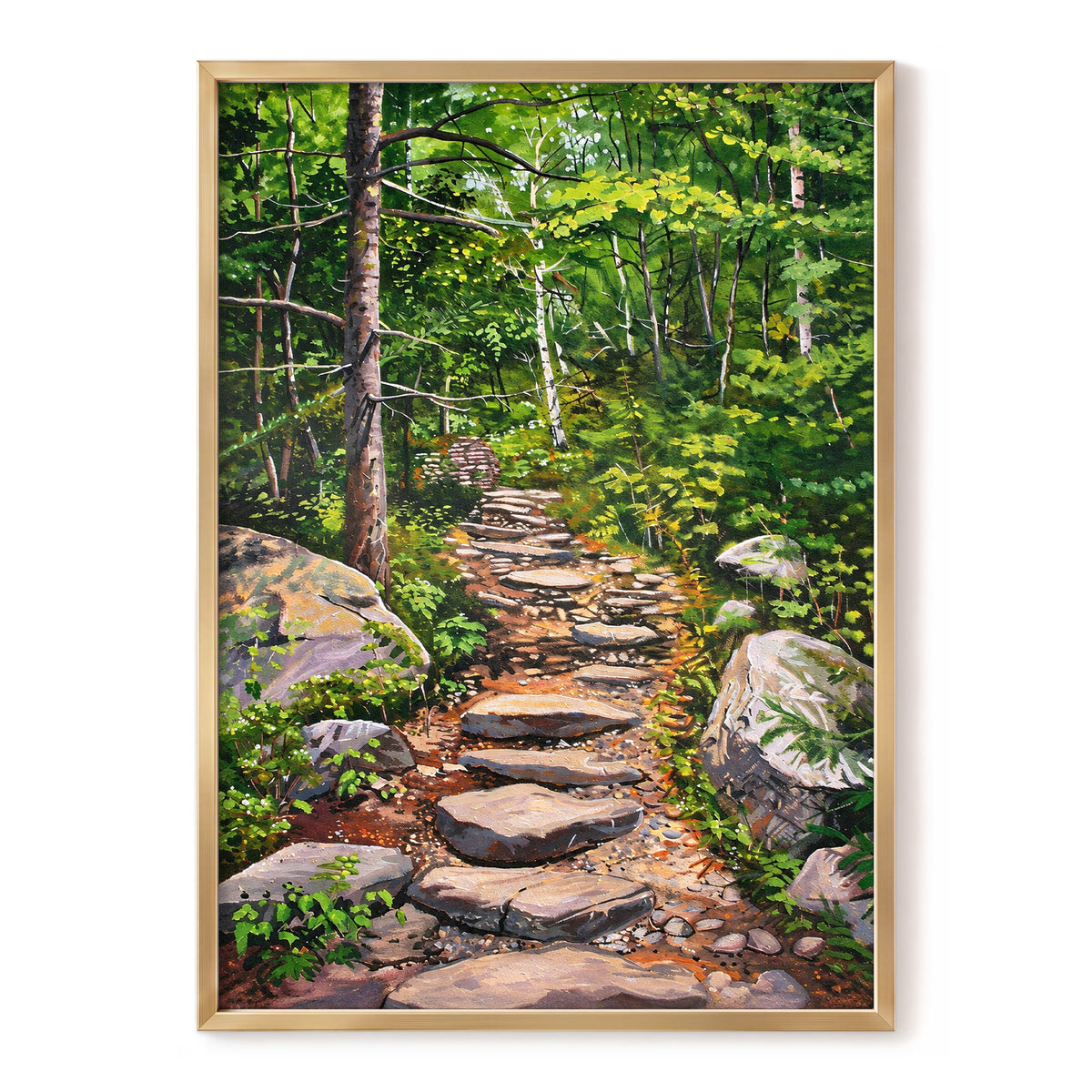 Fernlit Footpath, green, brown, gray nature wall art, front artwork view