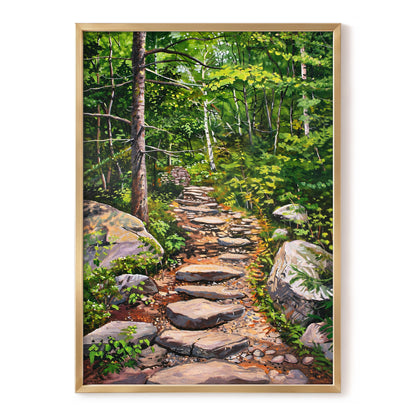 Fernlit Footpath, green, brown, gray nature wall art, front artwork view