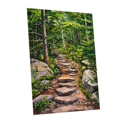 Fernlit Footpath, green, brown, gray nature wall art shown as a unframed poster wall art print
