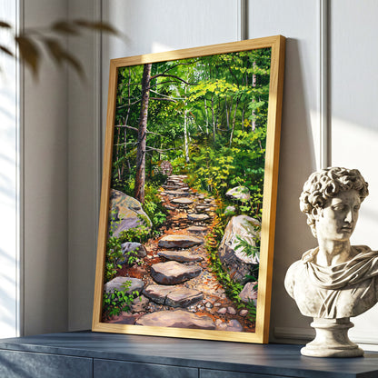 Fernlit Footpath, green, brown, gray nature wall art displayed in a styled interior, gallery view 2