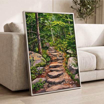 Fernlit Footpath, green, brown, gray nature wall art displayed in a styled interior, gallery view 8