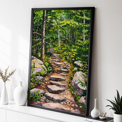 Fernlit Footpath, green, brown, gray nature wall art displayed in a styled interior, gallery view 9