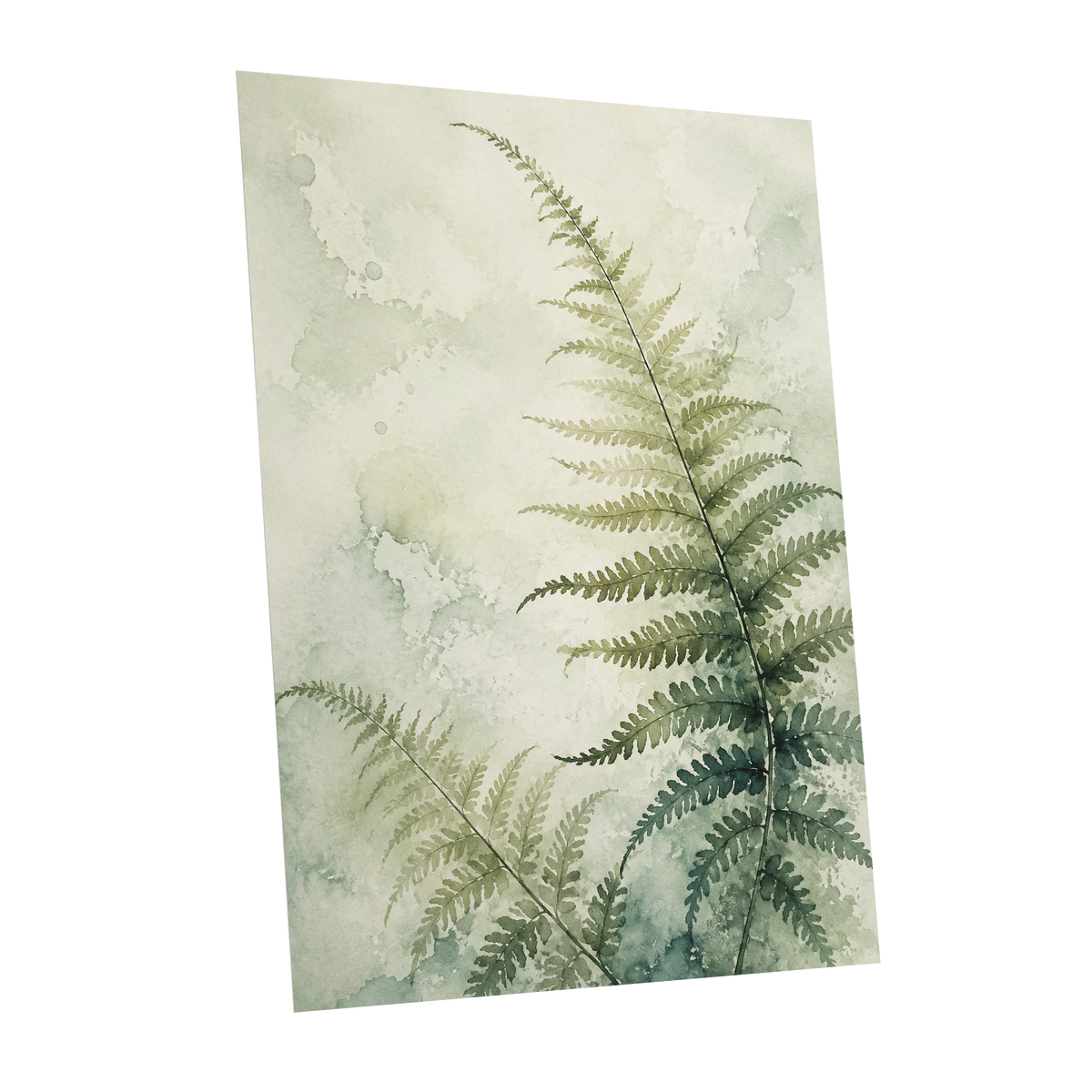 Ferns in Pale Mist, green, beige, white nature wall art shown as a unframed poster wall art print
