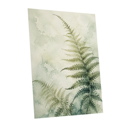 Ferns in Pale Mist, green, beige, white nature wall art shown as a unframed poster wall art print