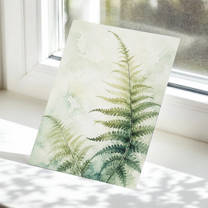 Ferns in Pale Mist, green, beige, white nature wall art displayed in a styled interior, gallery view 5