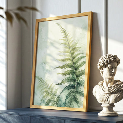 Ferns in Pale Mist, green, beige, white nature wall art displayed in a styled interior, gallery view 6