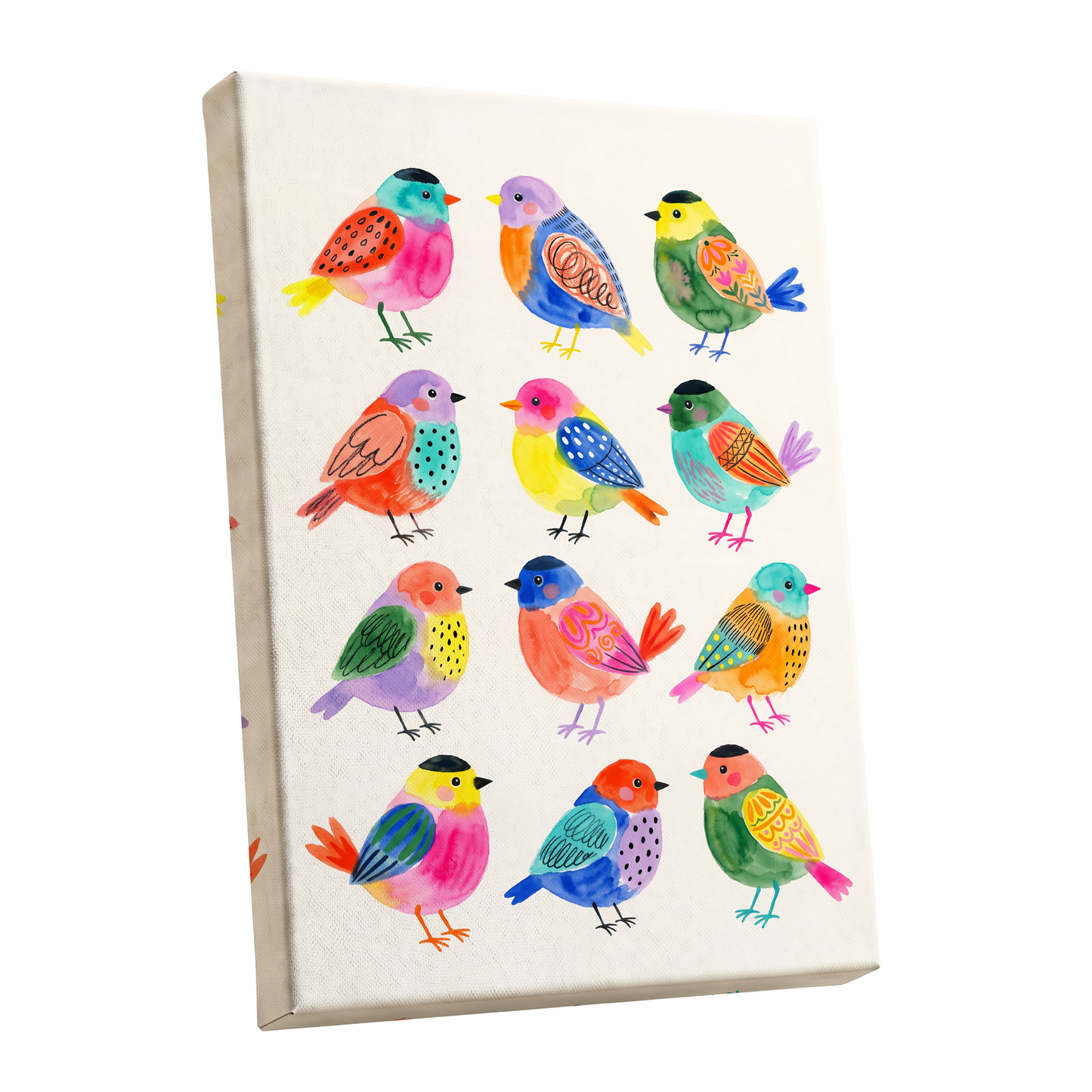Festival Flock, multicolor, pink, blue nature wall art shown as a stretched canvas wall art