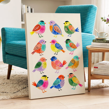 Festival Flock, multicolor, pink, blue nature wall art displayed in a styled interior, gallery view 3