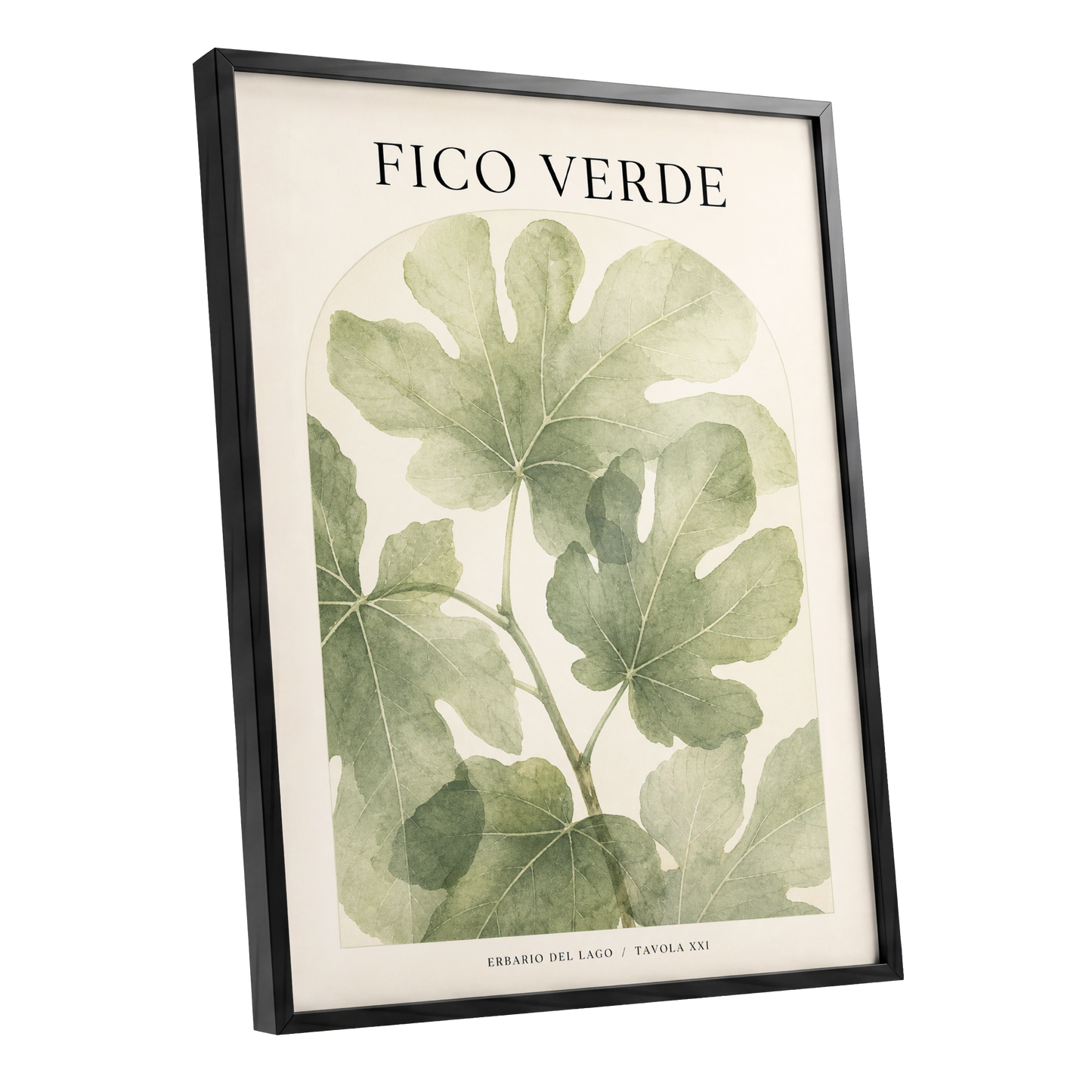 Fico Verde Study, green, beige nature wall art shown as a black framed poster wall art print