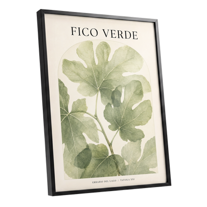 Fico Verde Study, green, beige nature wall art shown as a black framed poster wall art print