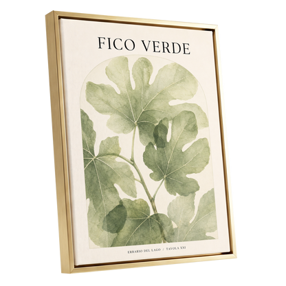 Fico Verde Study, green, beige nature wall art shown as a gold framed canvas wall art