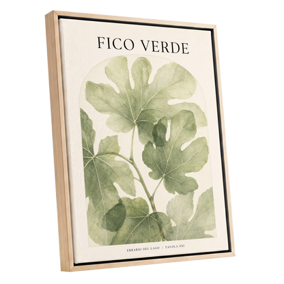 Fico Verde Study, green, beige nature wall art shown as a oak framed canvas wall art
