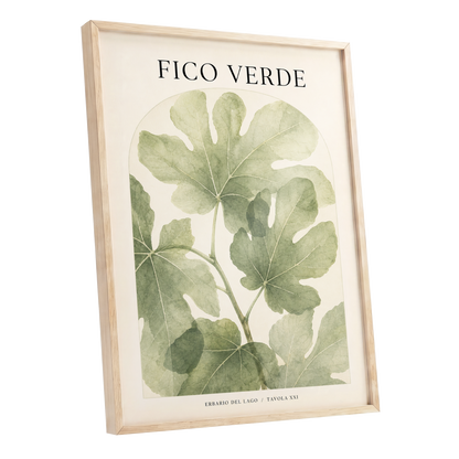 Fico Verde Study, green, beige nature wall art shown as a oak framed poster wall art print