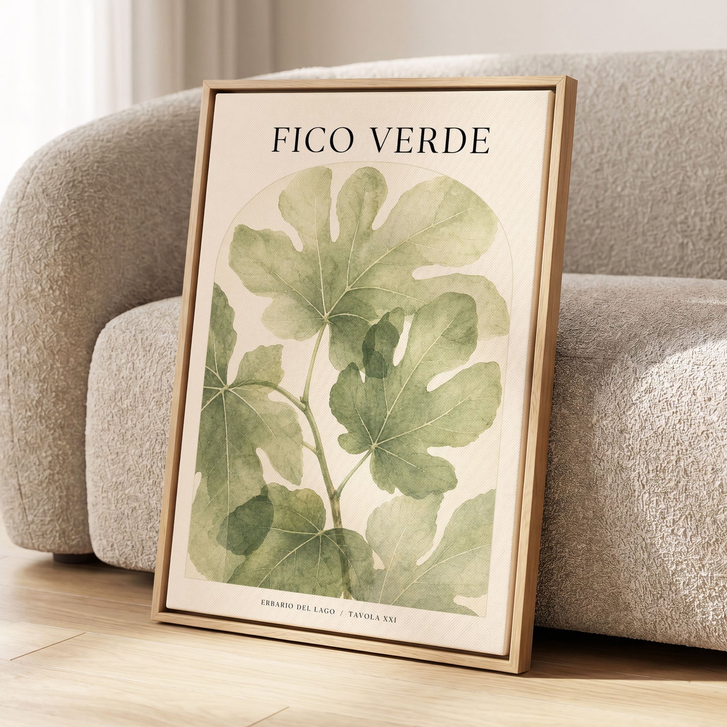 Fico Verde Study, green, beige nature wall art displayed in a styled interior, gallery view 2