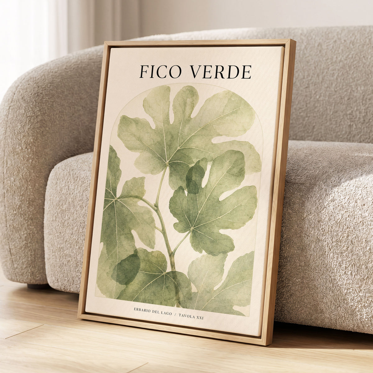 Fico Verde Study, green, beige nature wall art displayed in a styled interior, gallery view 2