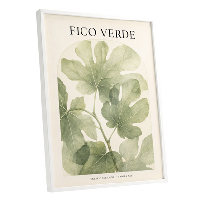 Fico Verde Study, green, beige nature wall art shown as a white framed poster wall art print