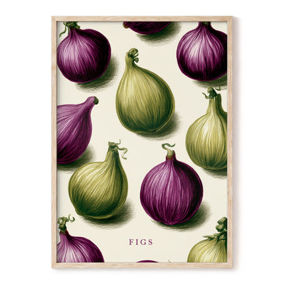 Fig Orchard Study, purple, green, beige nature wall art, front artwork view