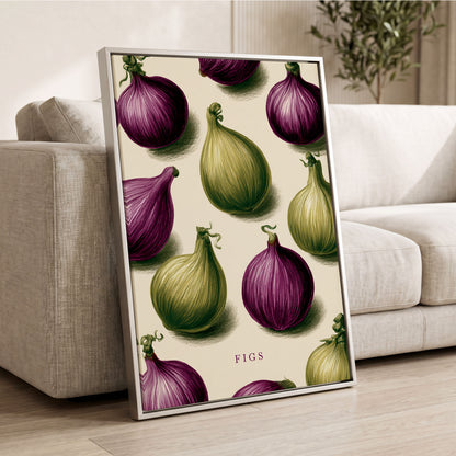 Fig Orchard Study, purple, green, beige nature wall art displayed in a styled interior, gallery view 2