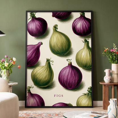 Fig Orchard Study, purple, green, beige nature wall art displayed in a styled interior, gallery view 4