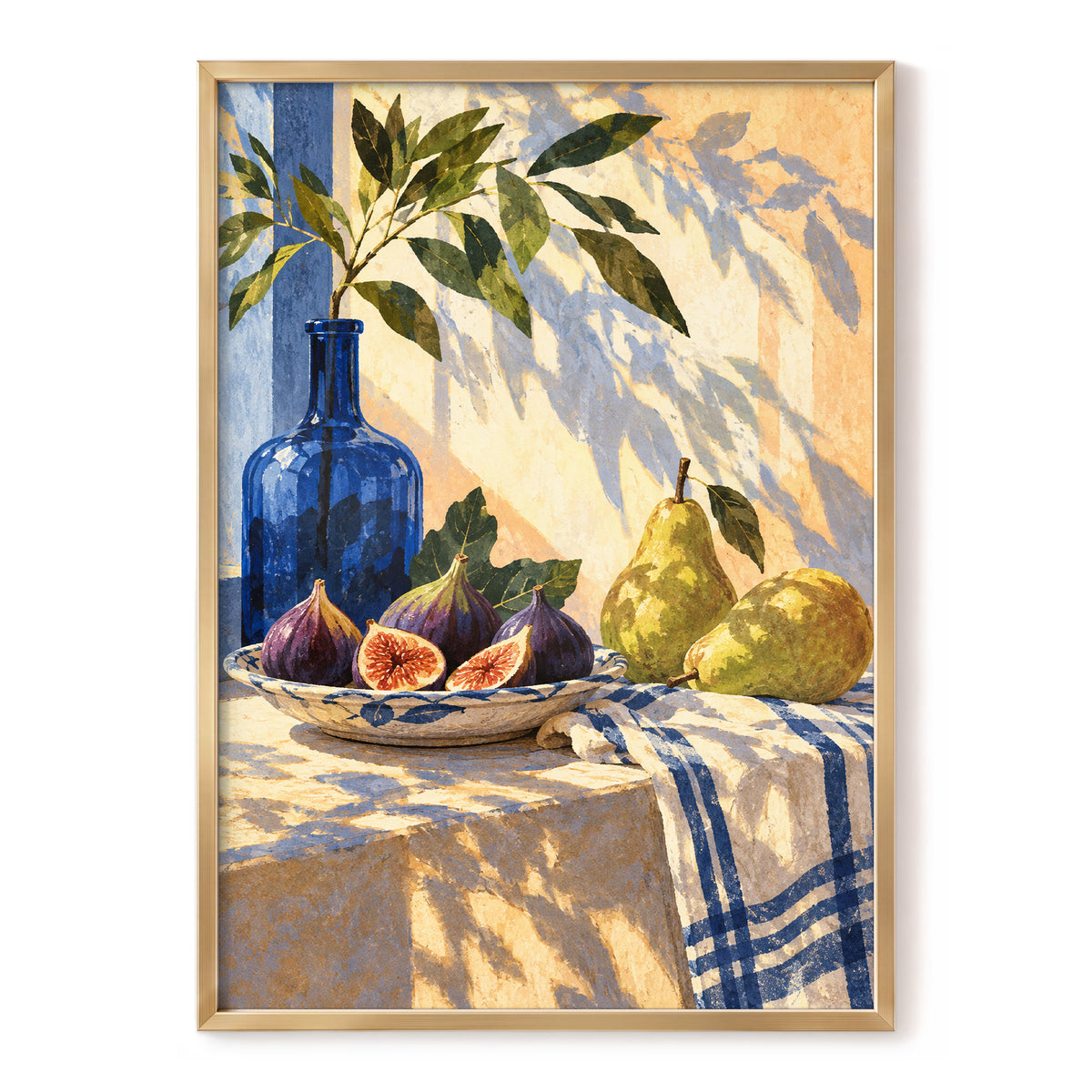 Figs in the Afternoon, blue, green, beige nature wall art, front artwork view