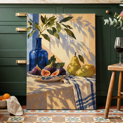 Figs in the Afternoon, blue, green, beige nature wall art displayed in a styled interior, gallery view 7
