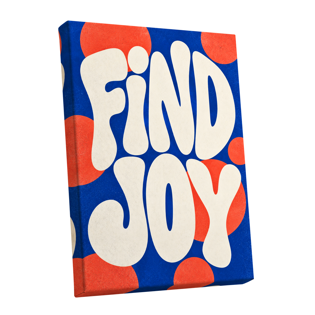 Find Joy in Colour, blue, beige, orange abstract wall art shown as a stretched canvas wall art