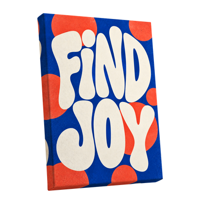 Find Joy in Colour, blue, beige, orange abstract wall art shown as a stretched canvas wall art
