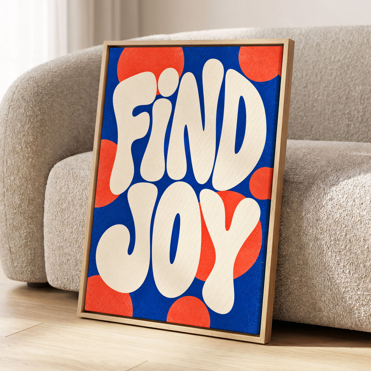Find Joy in Colour, blue, beige, orange abstract wall art displayed in a styled interior, gallery view 2