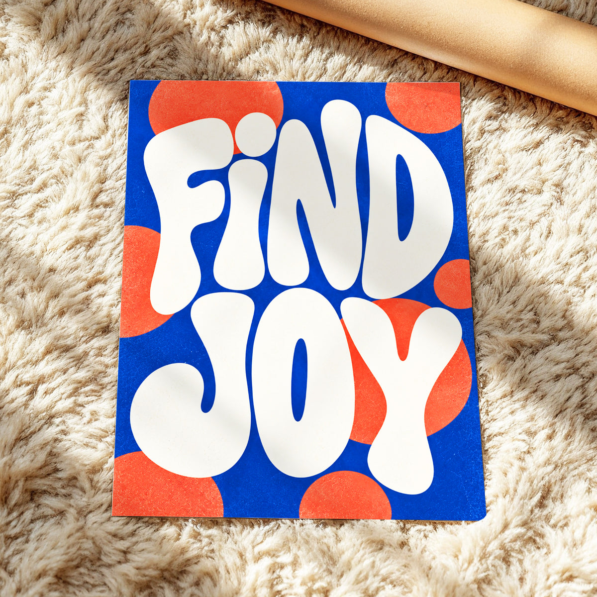 Find Joy in Colour, blue, beige, orange abstract wall art displayed in a styled interior, gallery view 3