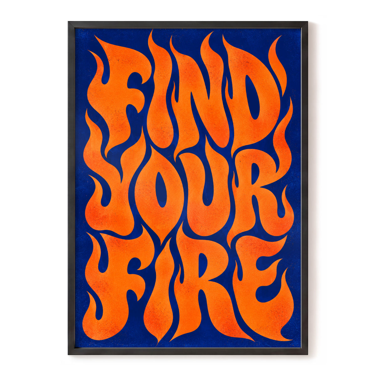 Find Your Fire, orange, blue abstract wall art, front artwork view