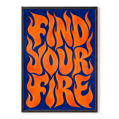 Find Your Fire, orange, blue abstract wall art, front artwork view