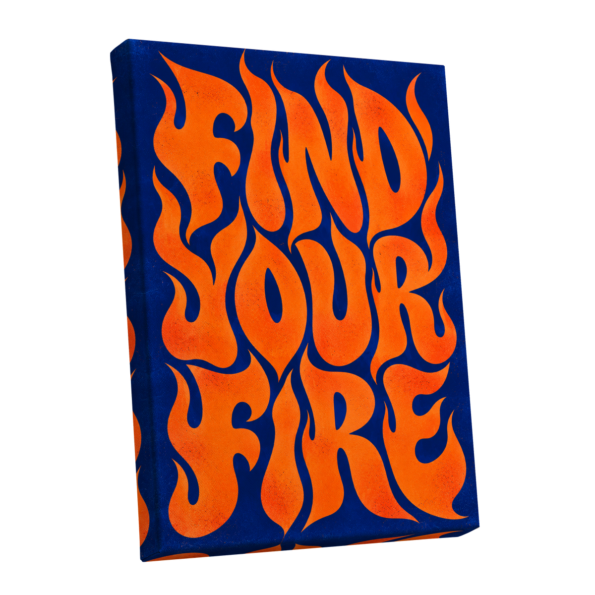 Find Your Fire, orange, blue abstract wall art shown as a stretched canvas wall art