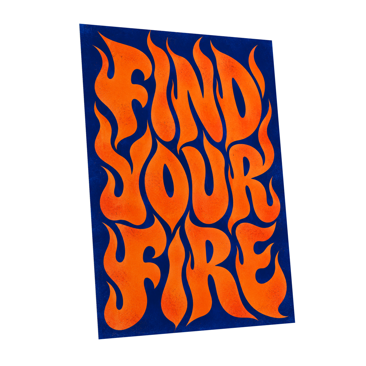 Find Your Fire, orange, blue abstract wall art shown as a unframed poster wall art print