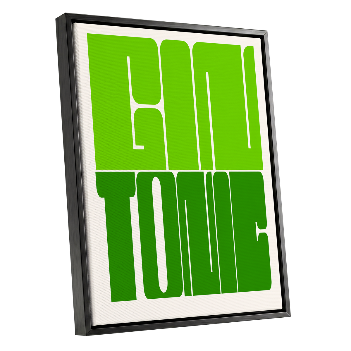Fine Tone in Green, green, beige minimalist wall art shown as a black framed canvas wall art