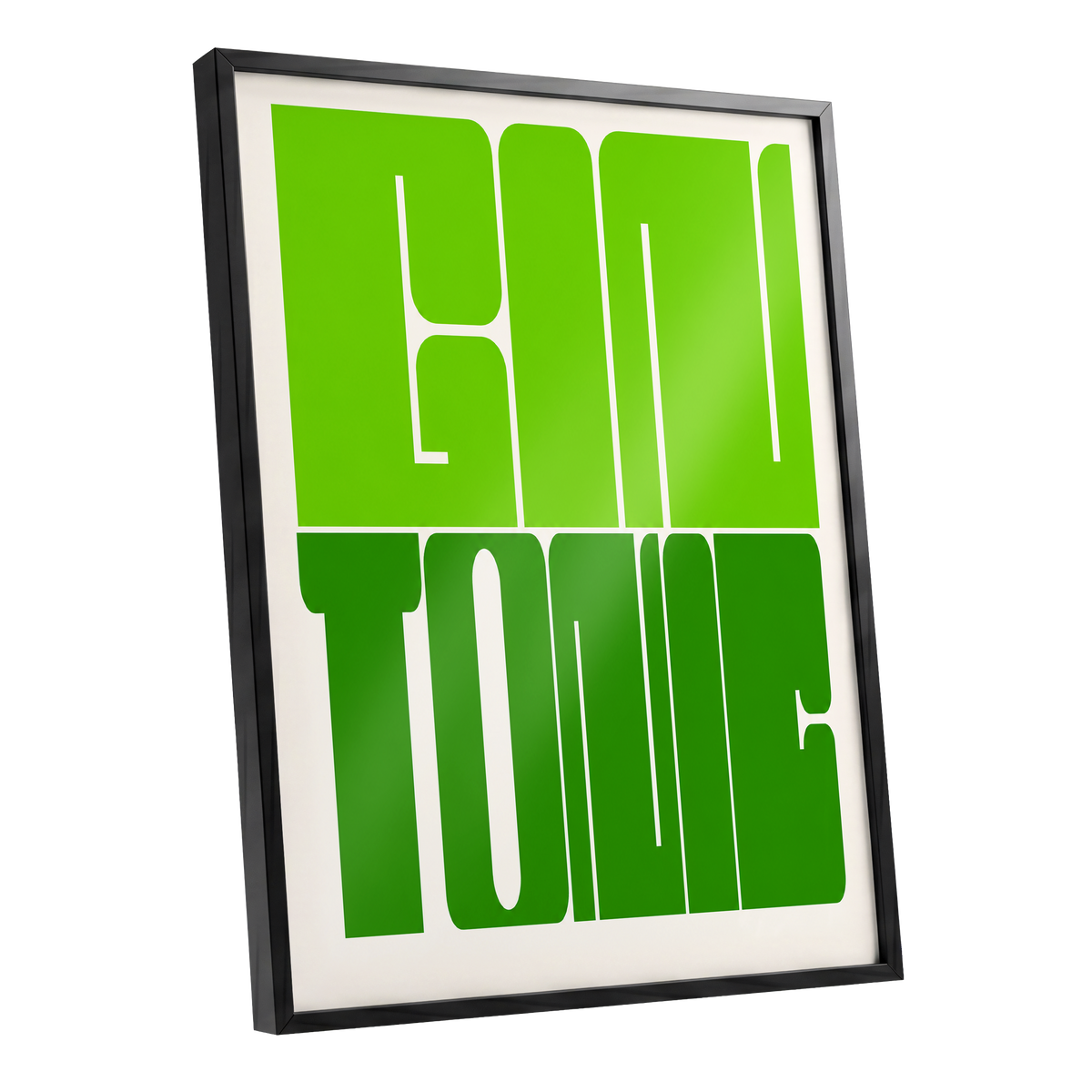 Fine Tone in Green, green, beige minimalist wall art shown as a black framed poster wall art print