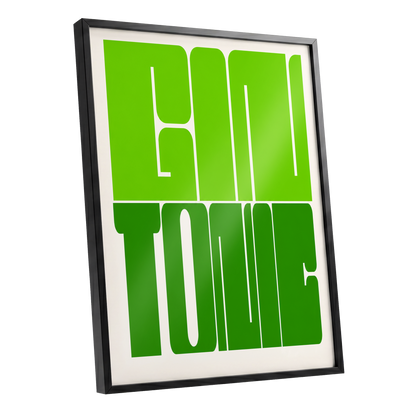 Fine Tone in Green, green, beige minimalist wall art shown as a black framed poster wall art print