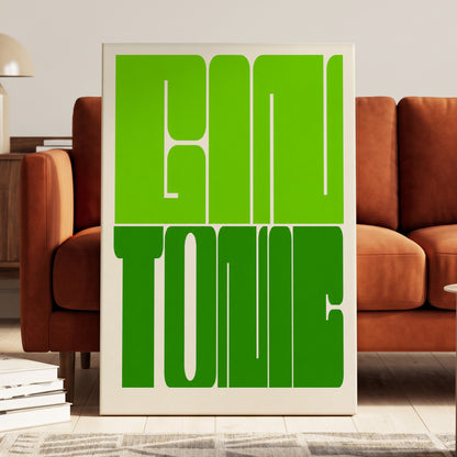 Fine Tone in Green, green, beige minimalist wall art on canvas displayed in a styled interior, gallery view 1