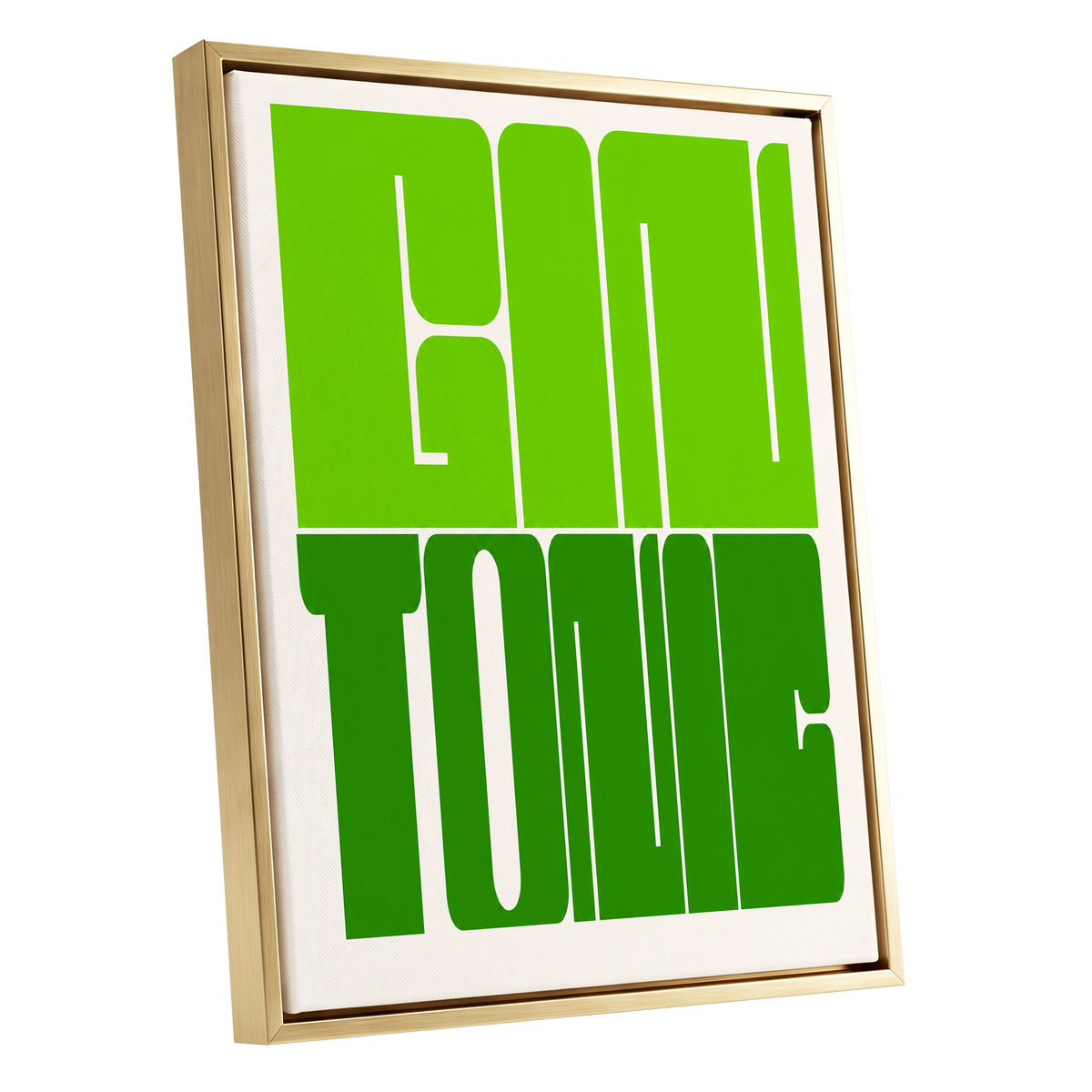 Fine Tone in Green, green, beige minimalist wall art shown as a gold framed canvas wall art