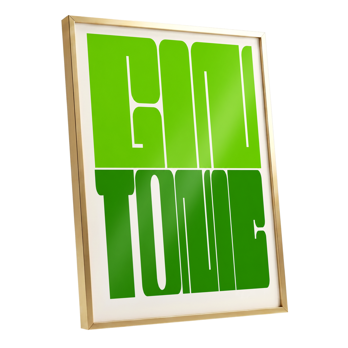 Fine Tone in Green, green, beige minimalist wall art shown as a gold framed poster wall art print