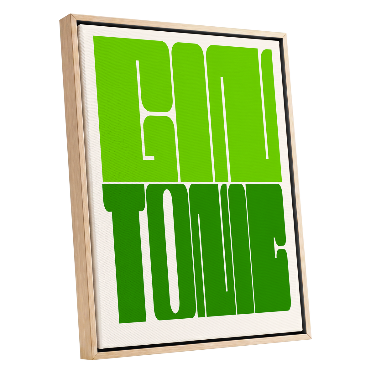 Fine Tone in Green, green, beige minimalist wall art shown as a oak framed canvas wall art