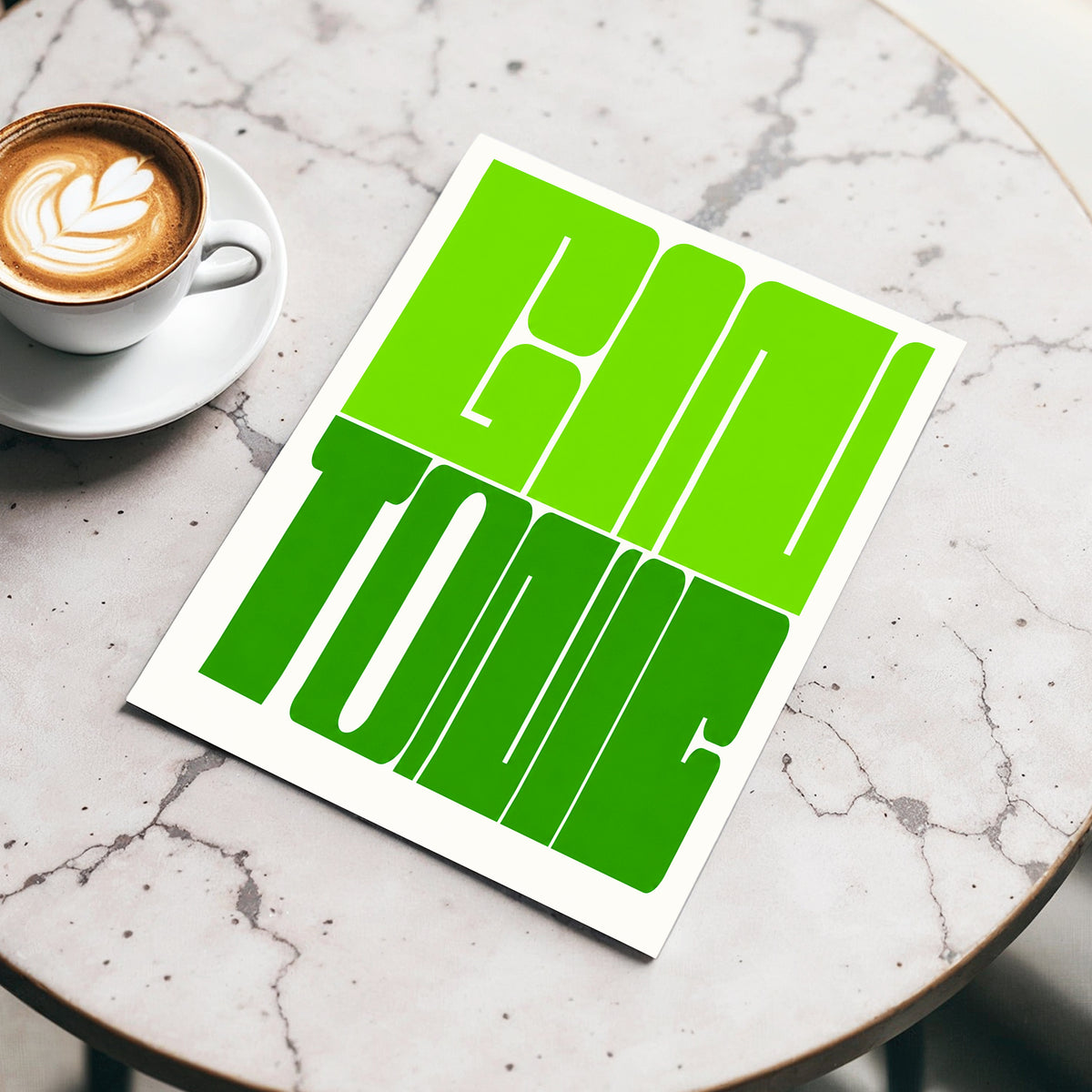 Fine Tone in Green, green, beige minimalist wall art displayed in a styled interior, gallery view 4