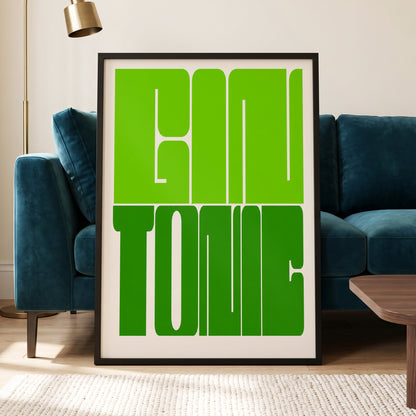 Fine Tone in Green, green, beige minimalist wall art displayed in a styled interior, gallery view 5