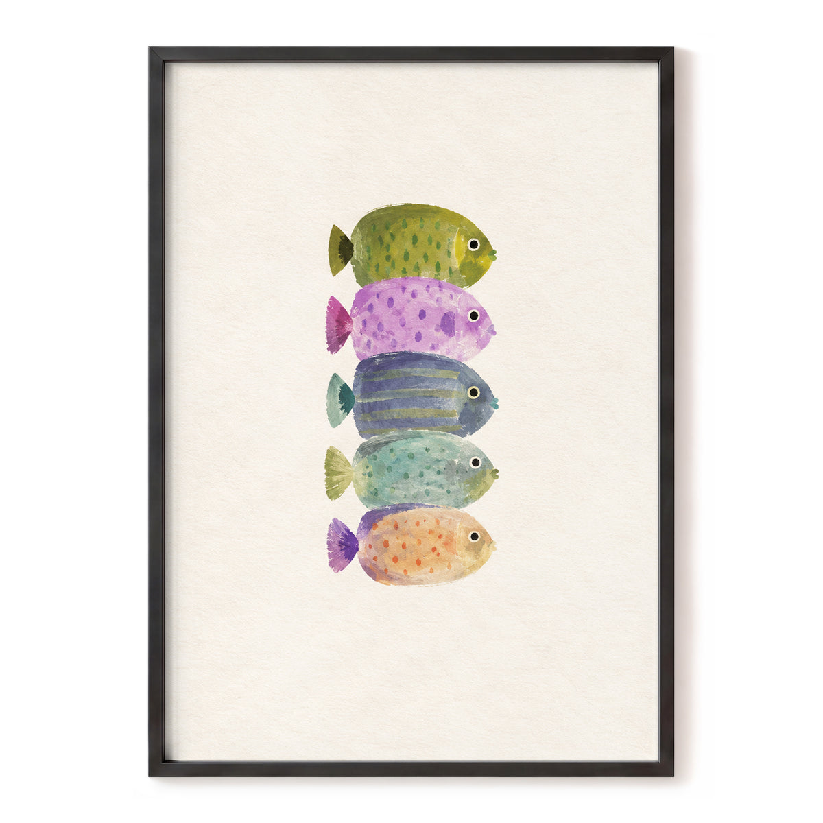Five Little Swimmers, beige, green, purple nature wall art, front artwork view