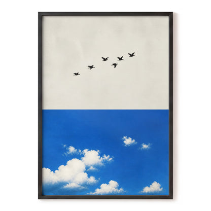 Flight Above the Blue, beige, blue, black nature wall art, front artwork view