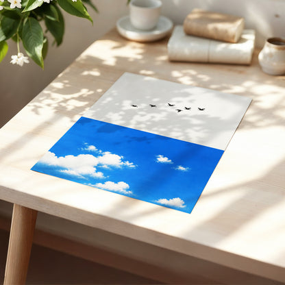 Flight Above the Blue, beige, blue, black nature wall art displayed in a styled interior, gallery view 5
