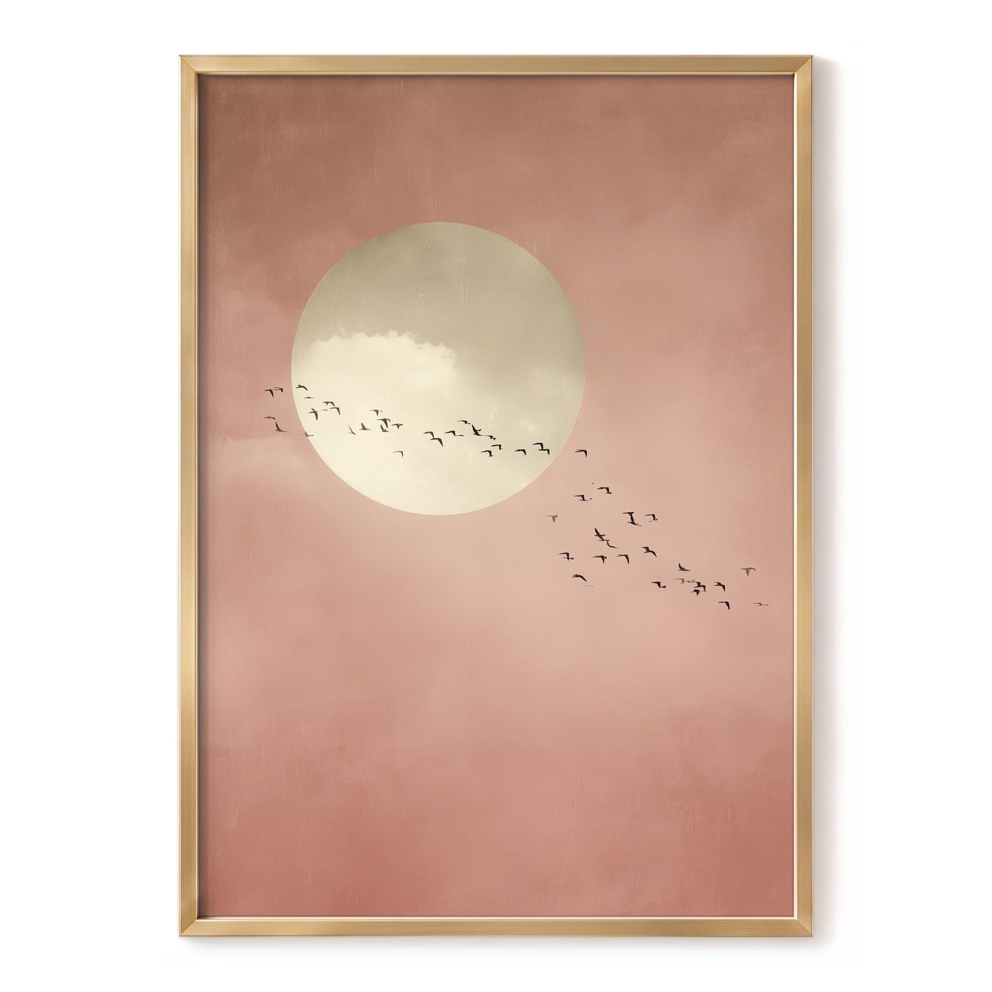 Flight Across Blush, pink, beige, white nature wall art, front artwork view