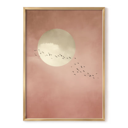 Flight Across Blush, pink, beige, white nature wall art, front artwork view