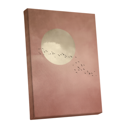 Flight Across Blush, pink, beige, white nature wall art shown as a stretched canvas wall art
