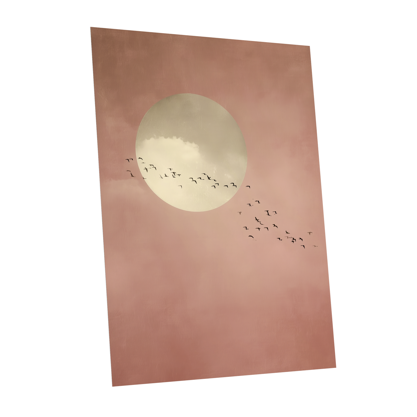 Flight Across Blush, pink, beige, white nature wall art shown as a unframed poster wall art print