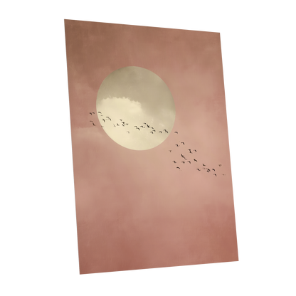Flight Across Blush, pink, beige, white nature wall art shown as a unframed poster wall art print